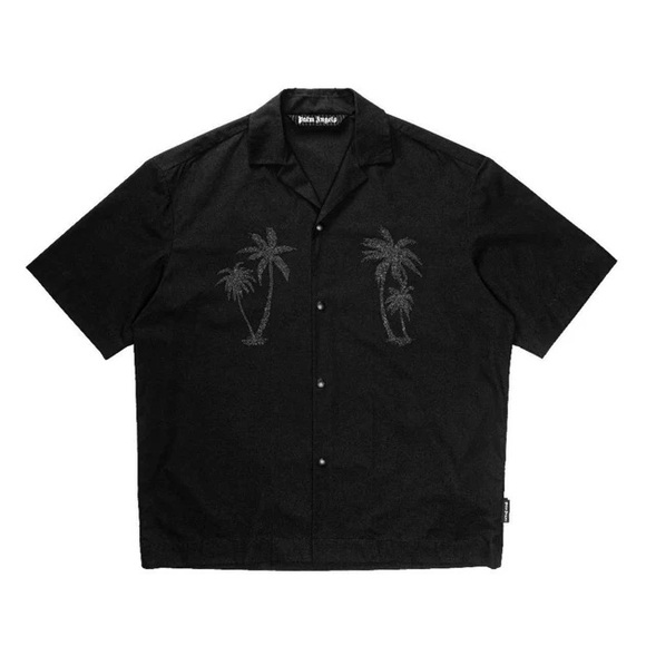 Palm Angels Black Button Up Shirt Palm Tree Print Mens Bowler Shirt - Picture 7 of 16